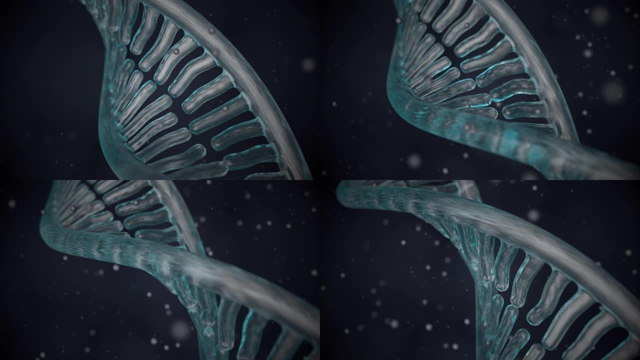 在未来科学实验室中，用显微镜分析了微型高科技dna分子的慢动作宏观，以进行生物化学和dna研究。