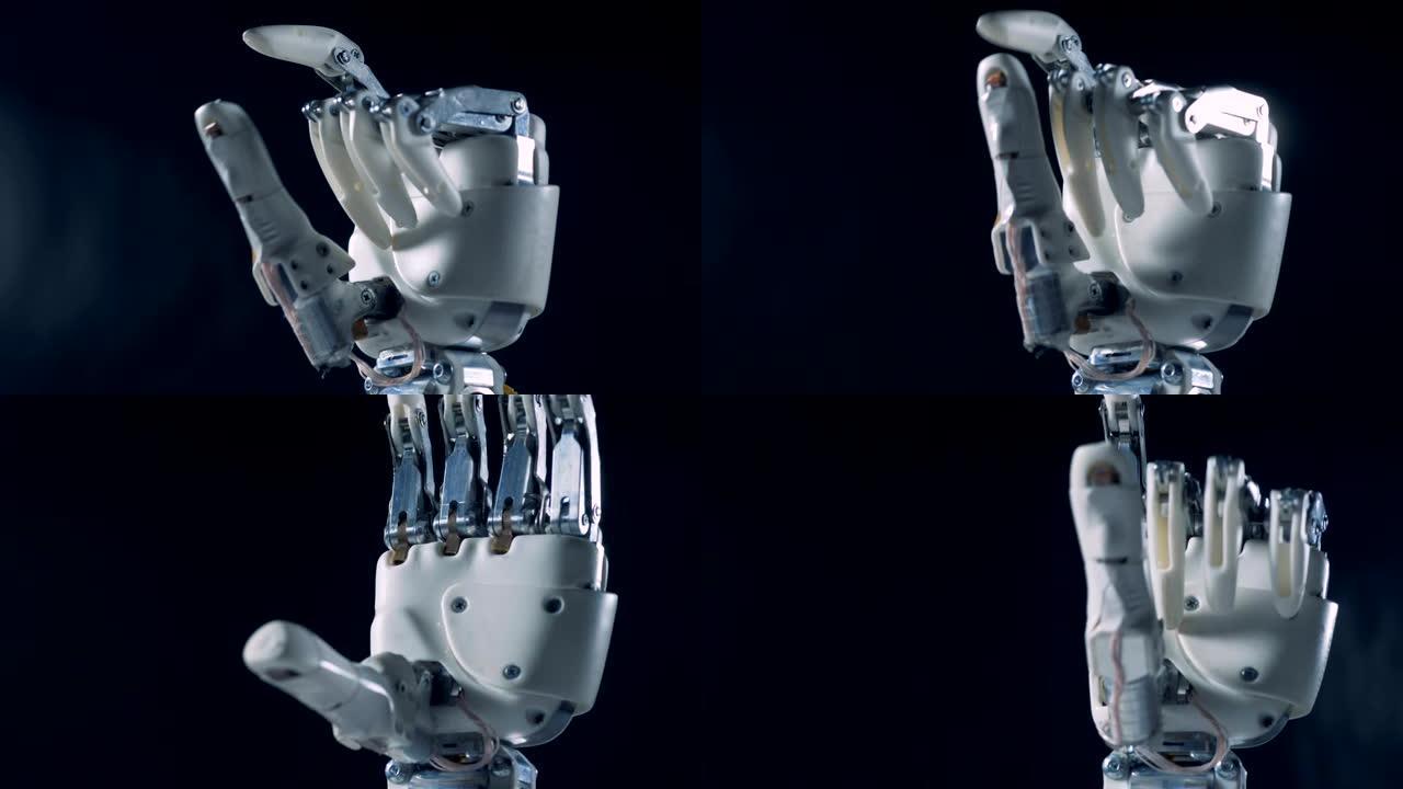 工作手部假肢。未来主义半机械人手臂概念。