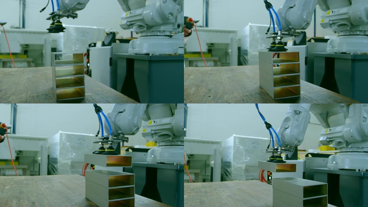 机器人机器在4k仓库中通过吸力抓握拾取金属