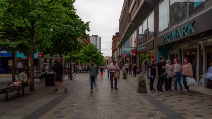 英国苏格兰格拉斯哥的游客Pedestian拥挤的布坎南购物街的延时