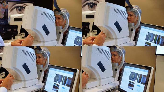 验光师用自动验光师4k检查患者的眼睛