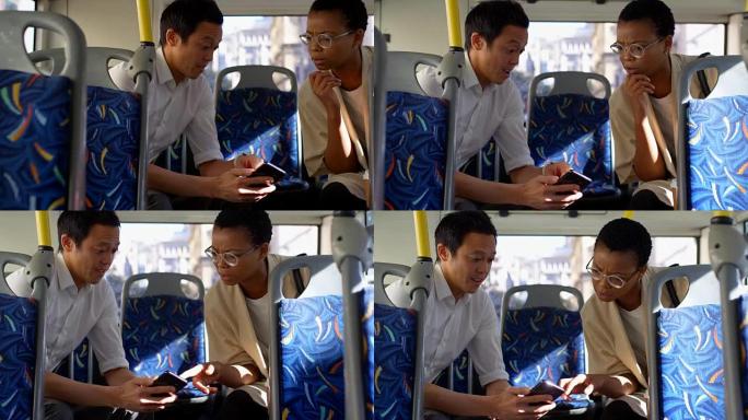 乘坐4k公交车时使用手机的通勤者