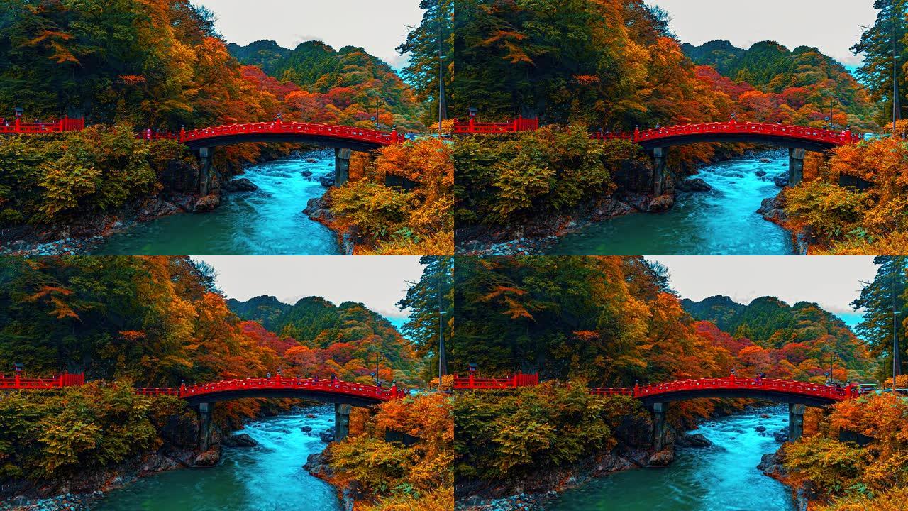 4K，日本日光秋季的时间lapes新京桥
