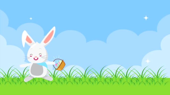 快乐复活节动画卡与可爱兔子在营地