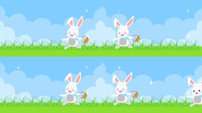 快乐复活节动画卡与可爱兔子在营地