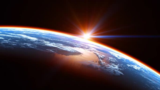 从太空和在太阳光线中发光的大气中看到地球的惊人景色。4K。