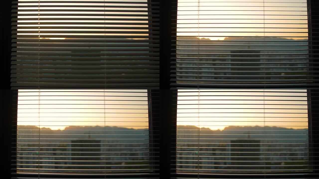 早上打开百叶窗百叶窗特写实拍素材