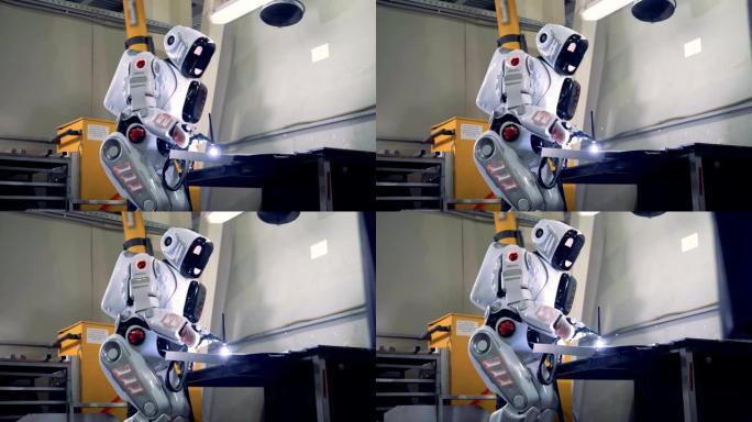 特殊机器人在一个设施里工作，特写镜头。