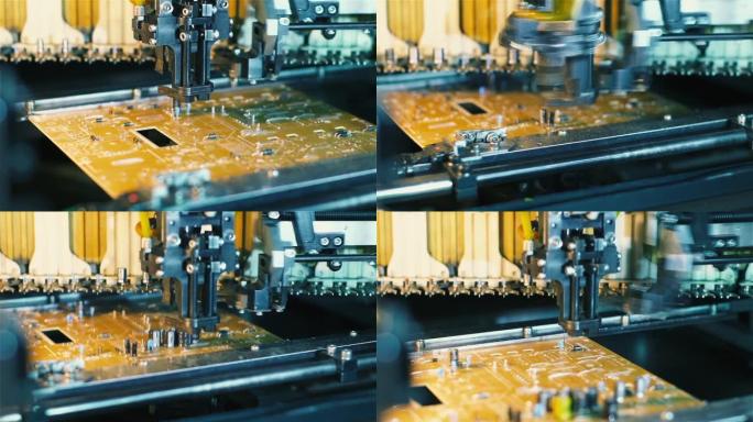 机器人机器用于PCB制造和微芯片在板上的应用，电子印刷电路板的组装和安装。