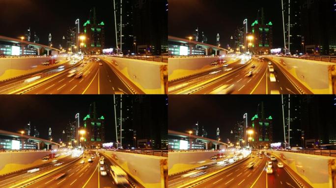 夜间穿越迪拜城市的交通