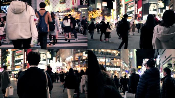 涩谷夜间争夺路口升格慢动作慢镜头人来人往