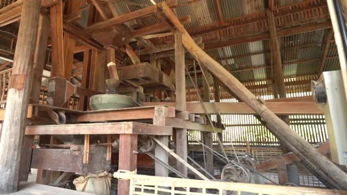 碾米机的旧技术。泰国传统的水稻和水稻分离机