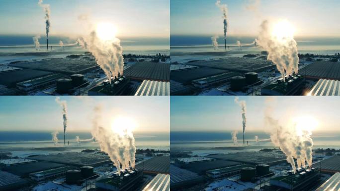 发电厂排放到空气中。烟堆，污染概念。