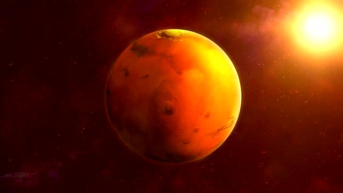 火星在太空中旋转的红色星球，循环。