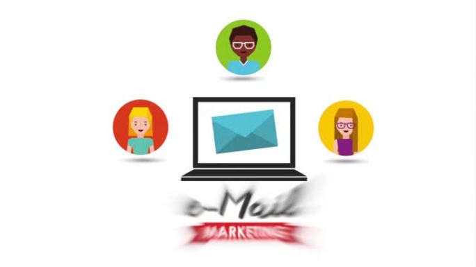 电子邮件社交媒体营销与笔记本电脑动画