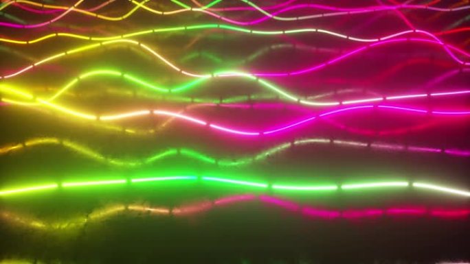 由亮线制成的未来派霓虹灯发光表面。抽象运动背景。紫外信号光谱、激光显示、能量、声音振动和波。无缝循环