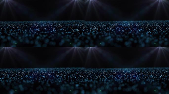 黑暗背景下抽象蓝波点粒子的4k剪辑，数字技术和创新理念
