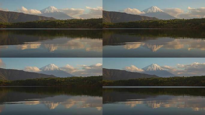 日本山梨市佐子湖日落时间藤山的4k时间流逝。