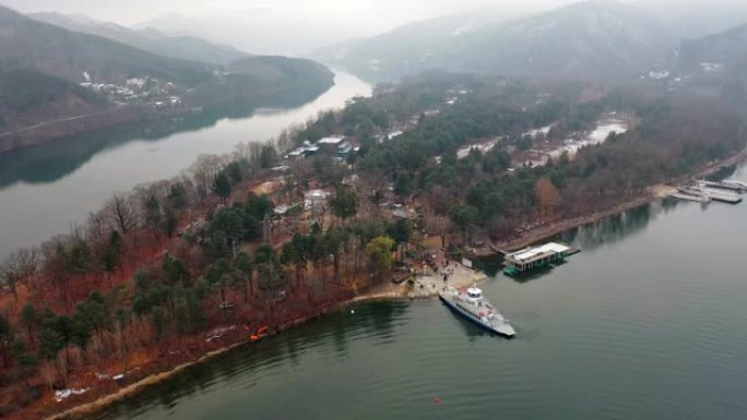 韩国首尔南美岛日出冬季鸟瞰图