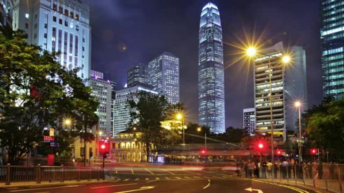 香港商业中心地标大楼大厦车流穿梭中环商务