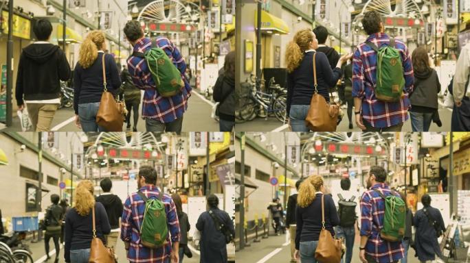 访问东京的高加索游客的手持视频