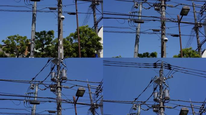 4k倾斜日本的Eectricity塔。