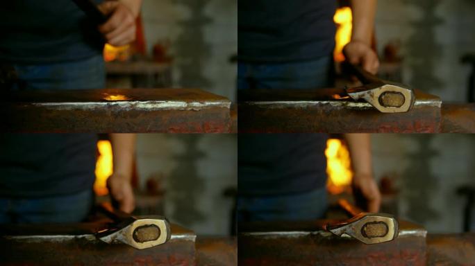 工厂铁砧上的金属匠放置工具