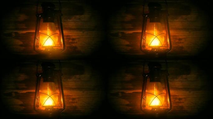 夜晚的灯笼灯特写煤油灯散发热气
