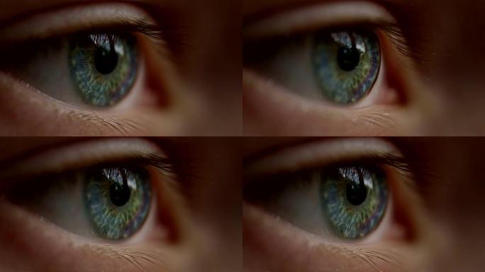蓝色和绿色人眼的极端特写