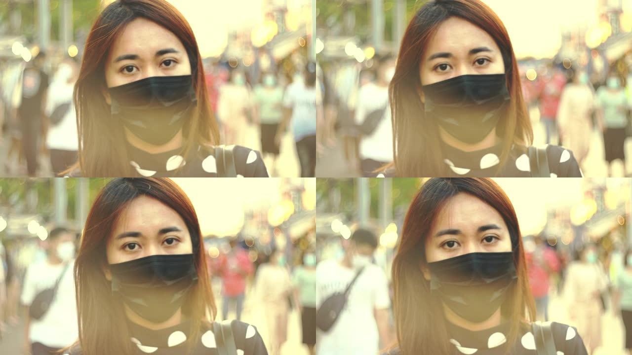 负面情绪: 戴着卫生口罩的亚洲妇女