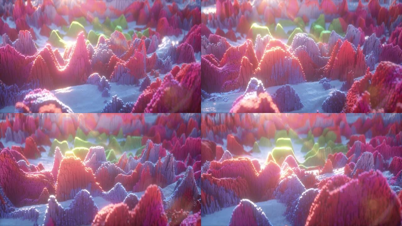 抽象波位移面抽象流体粒子背景8K迷幻霓虹