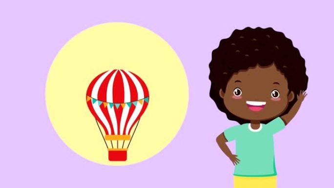 气球空气热角色的非洲小女孩