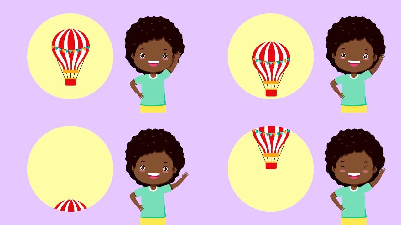 气球空气热角色的非洲小女孩