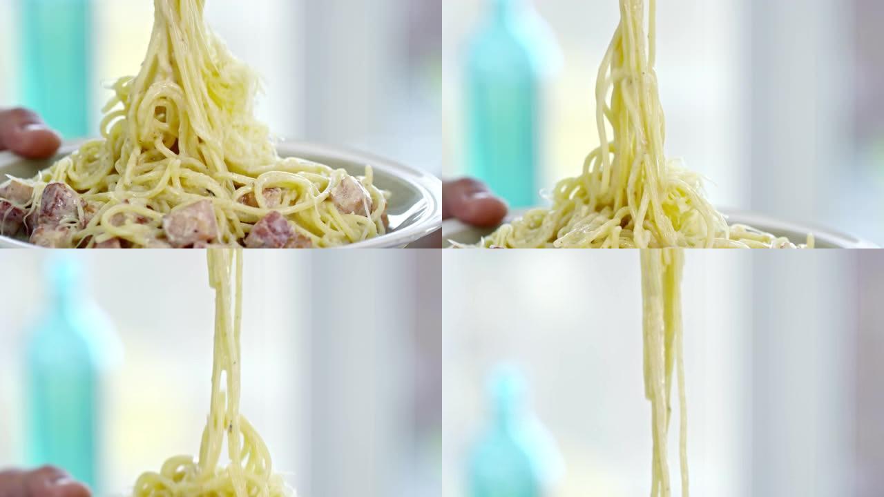 烹饪搅拌意大利面视频素材