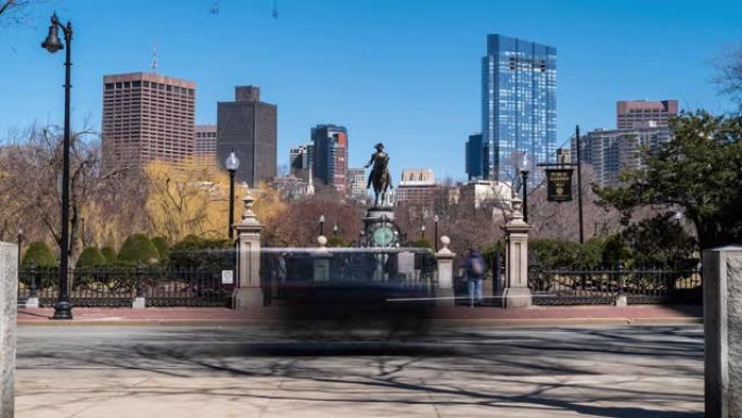 延时: 美国马波士顿公共公园的乔治·华盛顿雕像。
