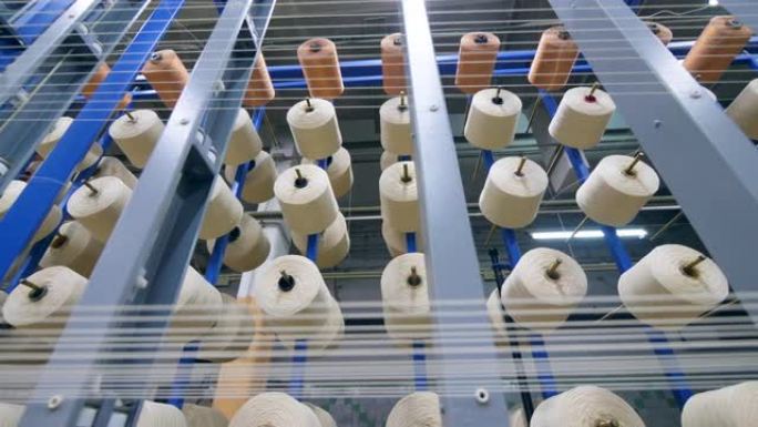 在现代纺织厂绕线时，许多线夹会旋转。