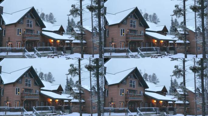 冬天的雪落在冬天的房子上
