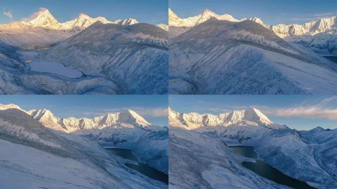 西藏雪山鸟瞰图日照金山