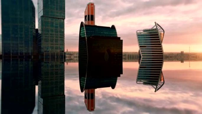 莫斯科市空中未来主义背景。镜像效应
