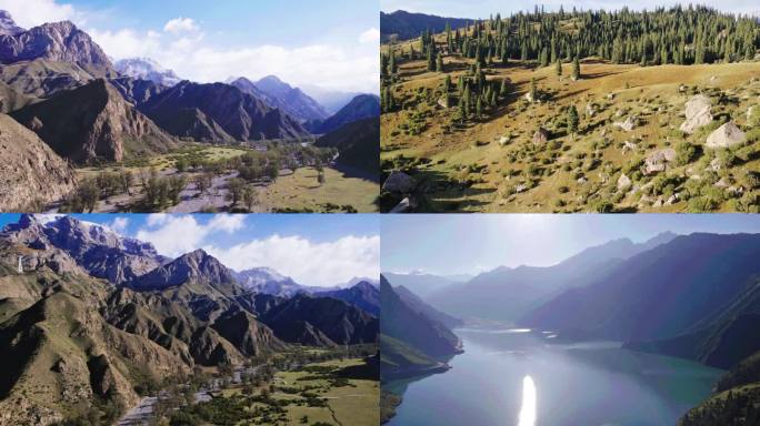 新疆天山自然风景 航拍新疆风景区