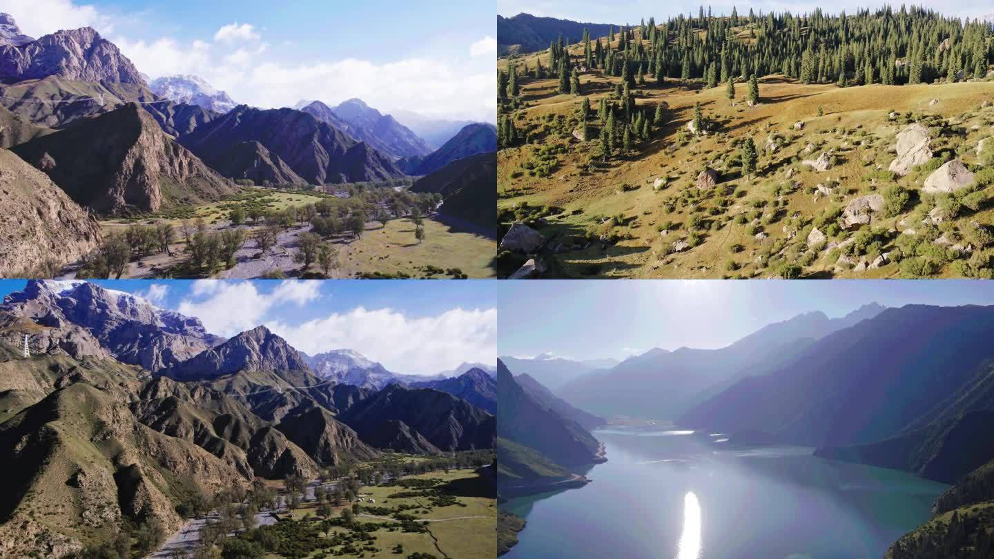 新疆天山自然风景 航拍新疆风景区
