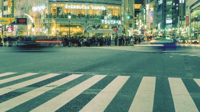 黄昏时分涩谷穿越/日本东京，Pan向右