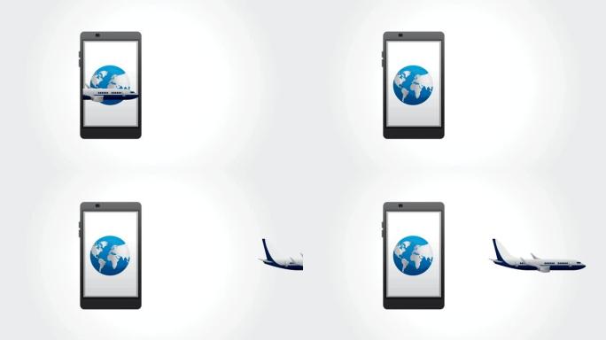 使用智能手机和飞机环游世界动画