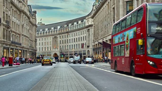 伦敦时装街。购物中心。红色巴士。