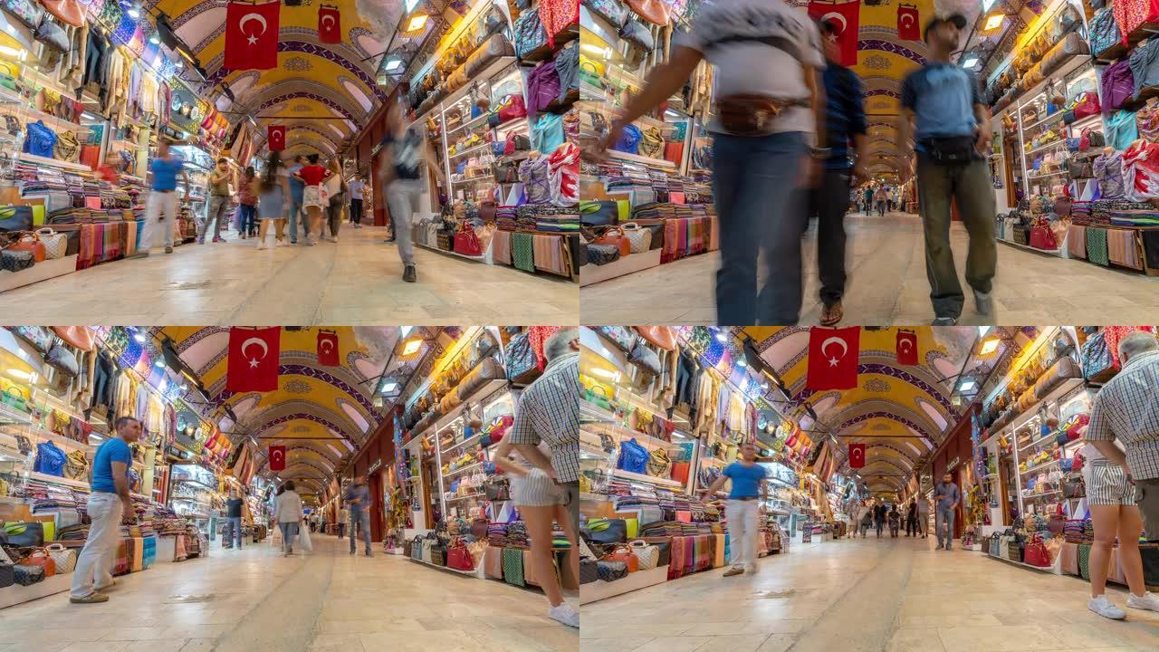 延时: 土耳其伊斯坦布尔市中心大巴扎市场的旅行者人群
