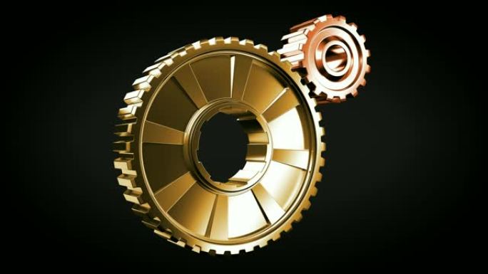 两大金属齿轮配合和旋转特写无缝。循环3d动画绿屏。团队合作商业和技术理念。