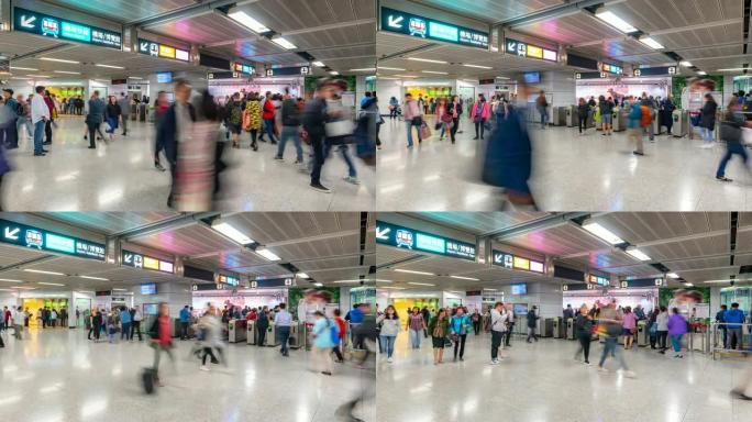 延时: 香港地铁地铁站的行人旅客和游客