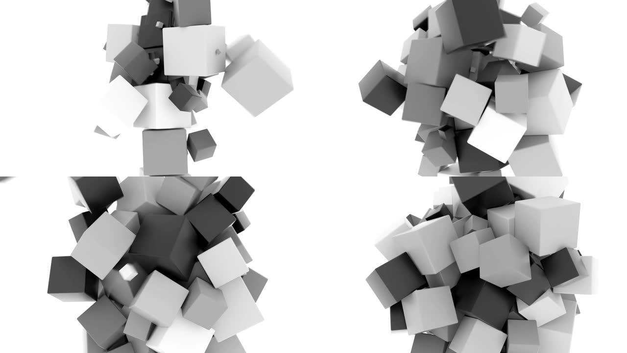 抽象浮动立方体相互碰撞。