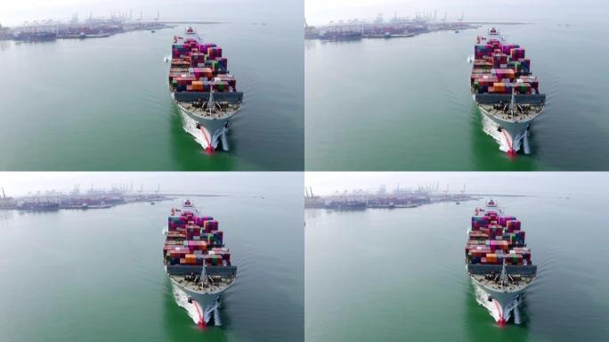 货船在海上航行，在世界各地运输货物。