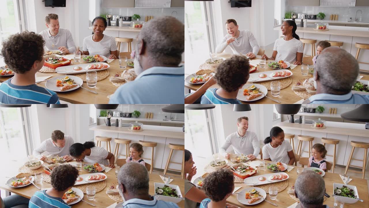 多代混血家庭一起在家吃饭